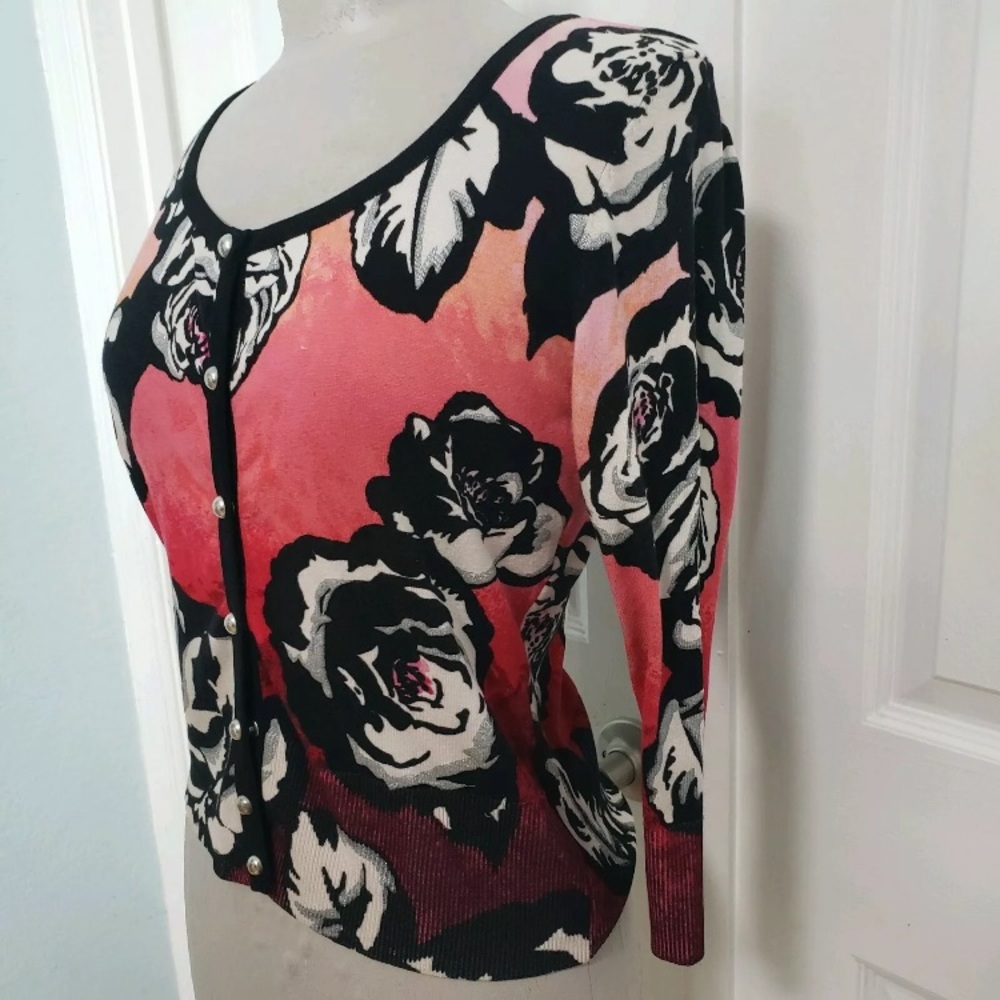 WHBM Small Pink Rose Cardigan Sweater Work Casual